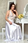 Неймовірно гарний атласний комплект довгий халат з довгим пеньюаром білий