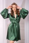 Короткий атласний халат з пишними рукавами Зелений