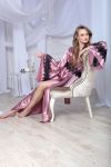 Довгий атласний халат з мереживом на рукавах Фрез